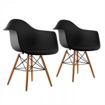 OneConcept Bellagio, čierna, škrupinová stolička, sada 2 kusov, retro, PP sedadlo, brezové drevo