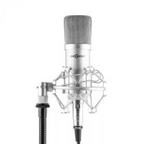 OneConcept Mic-700, štúdiový mikrofón, Ø 34 mm, kardioidný, pavúk, ochrana proti vetru, XLR, striebo...