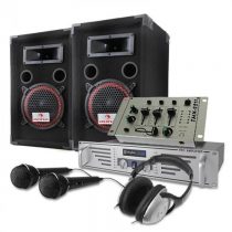 Electronic-Star DJ PA sada,1000 W reproduktory, zosilňovač, mixér, sluchadlá, mikrofóny